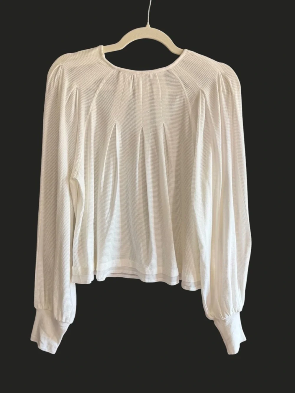 FREE PEOPLE Billie White Puff Sleeve Ribbed Pleated‎ Top S